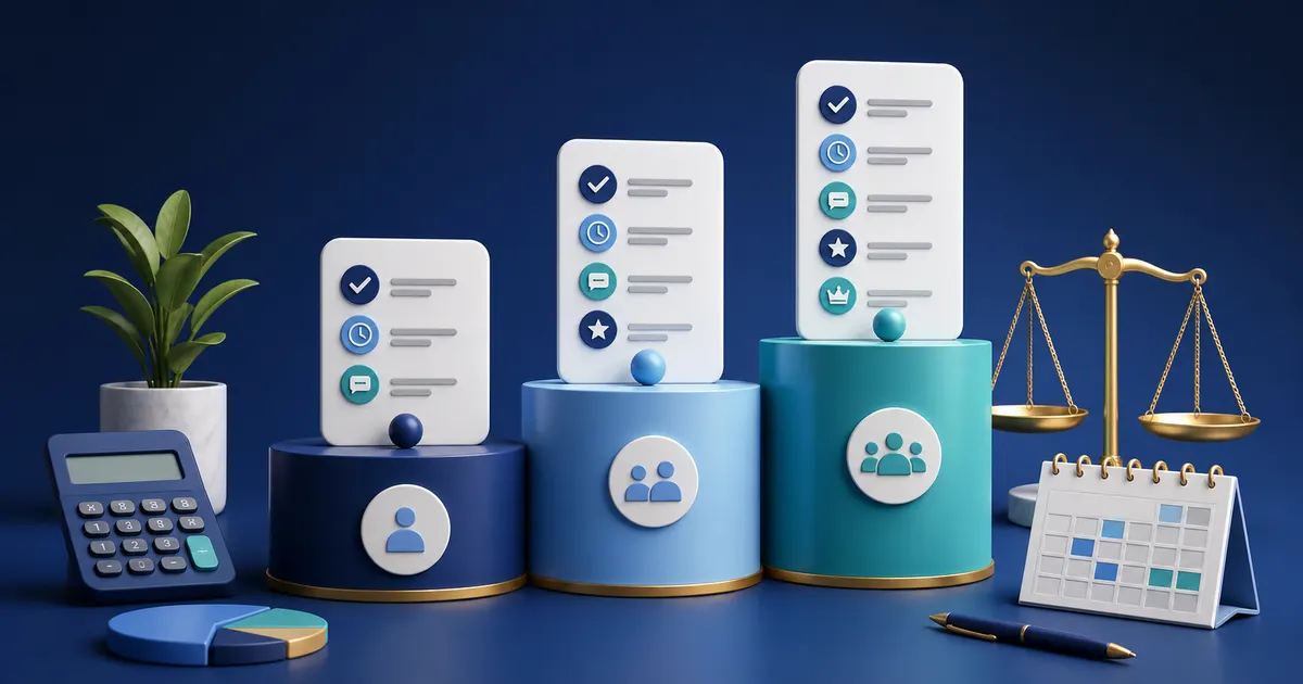 Three freelance service packages arranged by features delivery time and sustainable value
