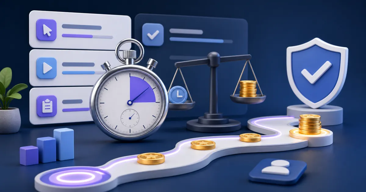 Stopwatch balancing PTC task time against verified reward and account safety