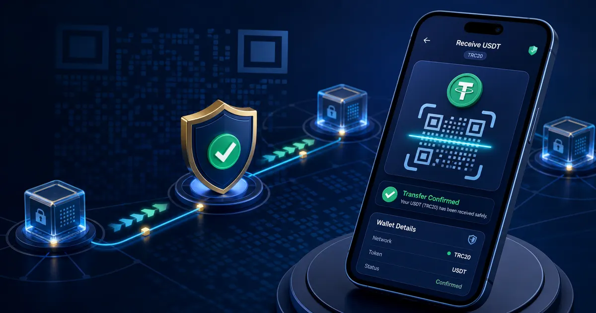 Secure mobile wallet receiving a confirmed USDT TRC20 blockchain payment